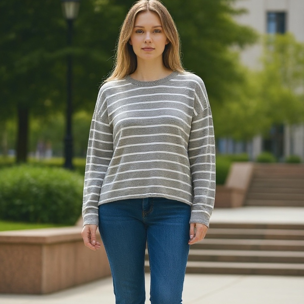 Club Monaco Linen Scoop Rolled Neck Hem Sweater Size XL